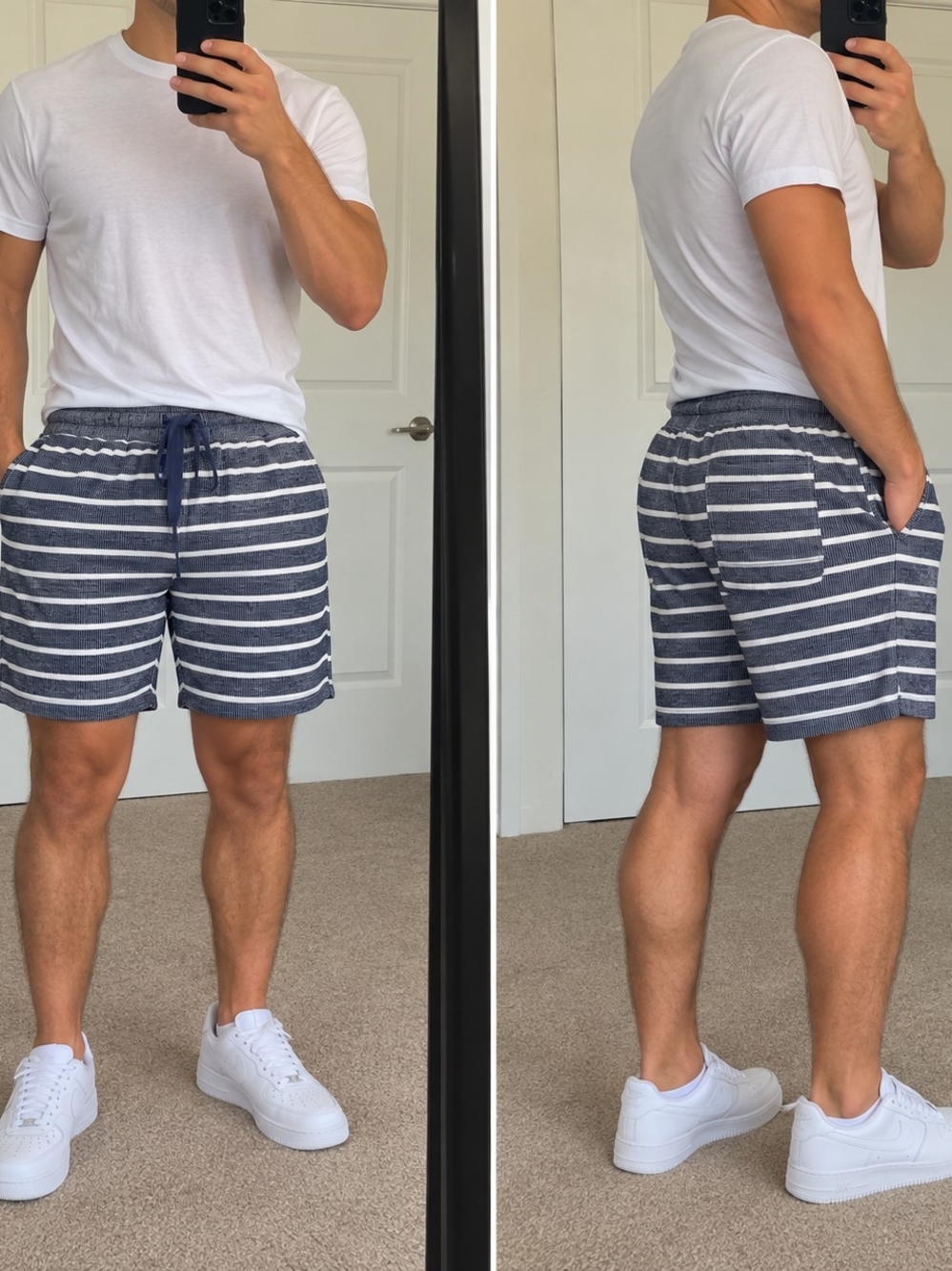 Weatherproof Vintage Men’s Navy & White Striped Drawstring Shorts – Size Medium
